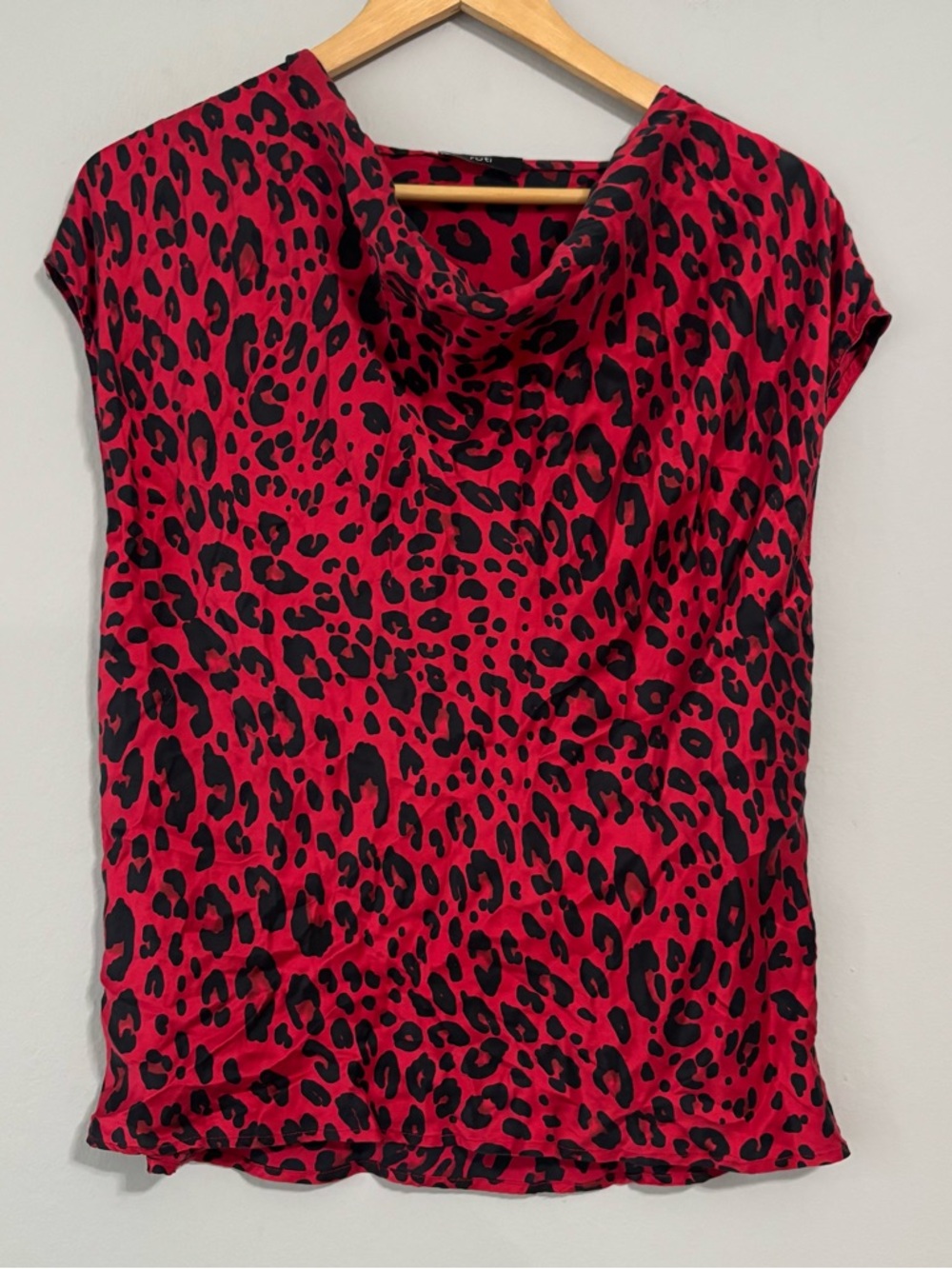 New RUTI Red and Black Leopard Print 100% Silk Top
